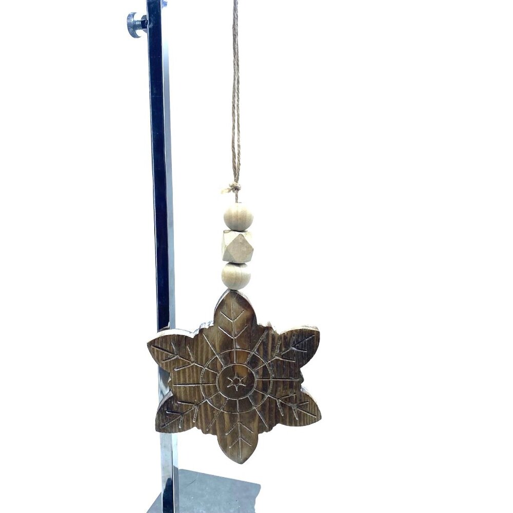 Rustic Wooden Snowflake Ornament Beads‎ Christmas Décor 12”x4.5” Holiday